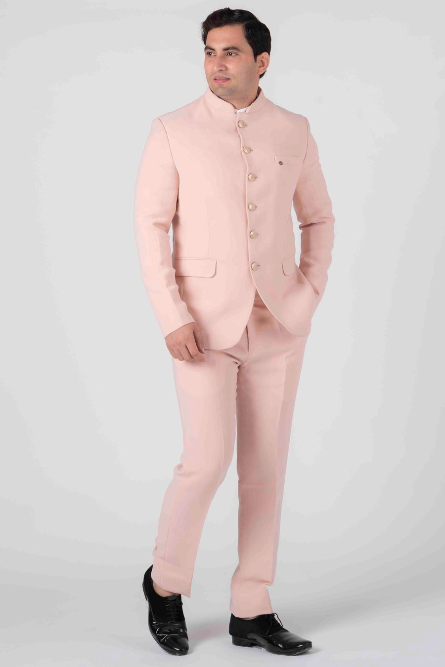 Banarasi Silk Fabric Peach Color Festive Wear Readymade Stunning Indo  Western Jodhpuri Suit For Men
